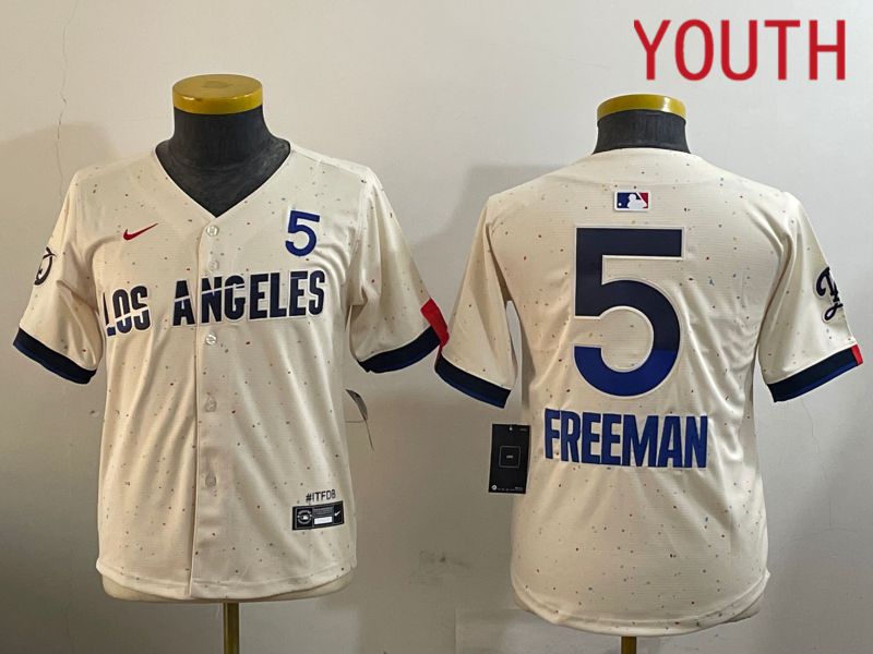 Youth Los Angeles Dodgers #5 Freeman Cream Fashion Nike Game MLB Jersey style 1